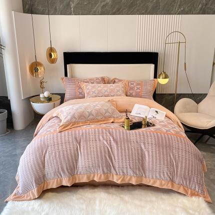 91家纺网 家纺一手货源 找家纺 吾秀 2021秋冬新款三维彩雕绒四件套 安蒂亚-桔红