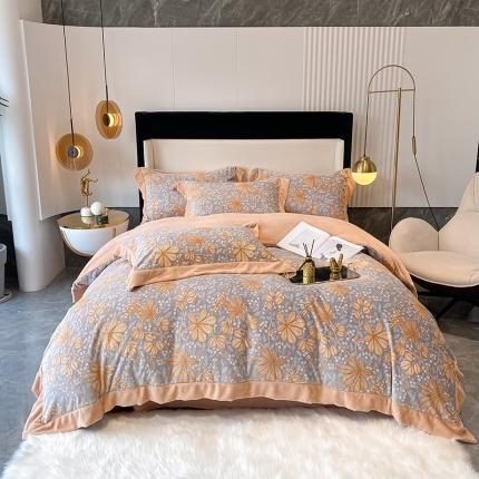 91家纺网 家纺一手货源 找家纺 吾秀 2021秋冬新款三维彩雕绒四件套 梦田-灰