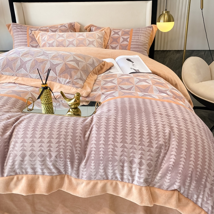 91家纺网 家纺一手货源 找家纺 吾秀 2021秋冬新款三维彩雕绒四件套 安蒂亚-桔红