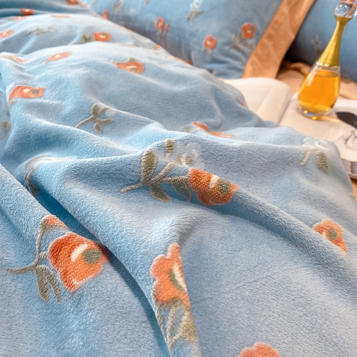 91家纺网 家纺一手货源 找家纺 吾秀 2021秋冬新款三维彩雕绒四件套 梦花园-天蓝