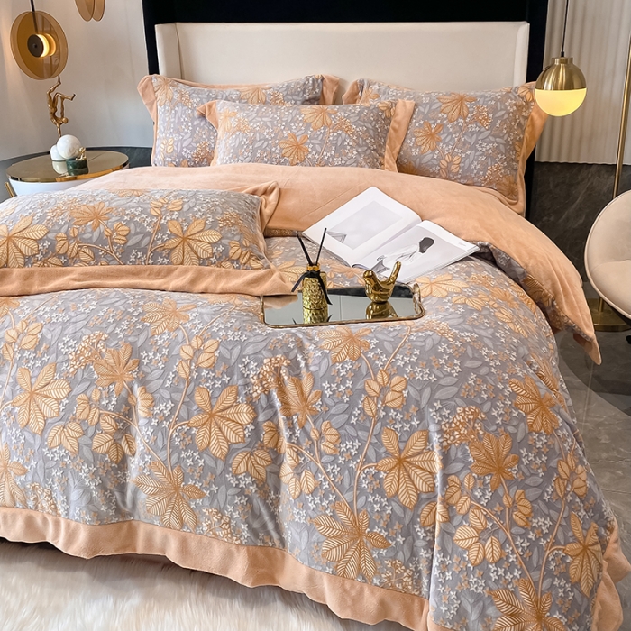 91家纺网 家纺一手货源 找家纺 吾秀 2021秋冬新款三维彩雕绒四件套 梦田-灰