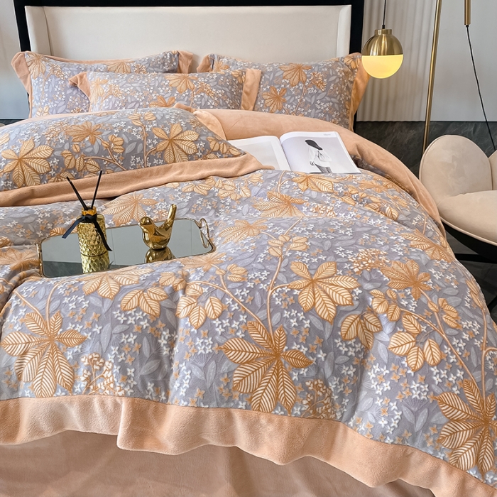 91家纺网 家纺一手货源 找家纺 吾秀 2021秋冬新款三维彩雕绒四件套 梦田-灰