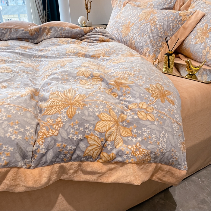 91家纺网 家纺一手货源 找家纺 吾秀 2021秋冬新款三维彩雕绒四件套 梦田-灰