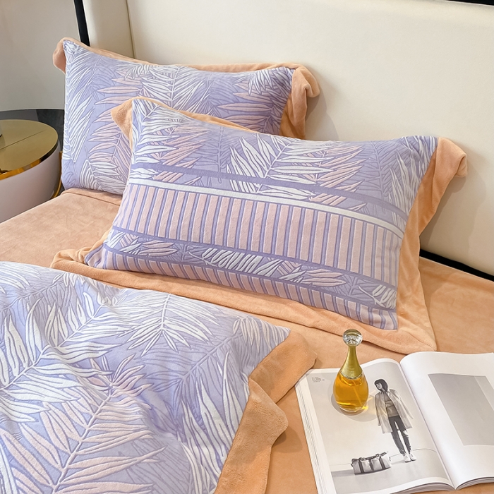 91家纺网 家纺一手货源 找家纺 吾秀 2021秋冬新款三维彩雕绒四件套 叶素-蓝灰