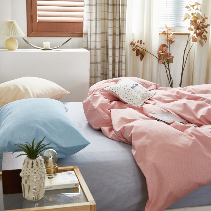 91家纺网 家纺一手货源 找家纺 怡家居 2021新款全棉磨毛混搭四件套 摩卡粉