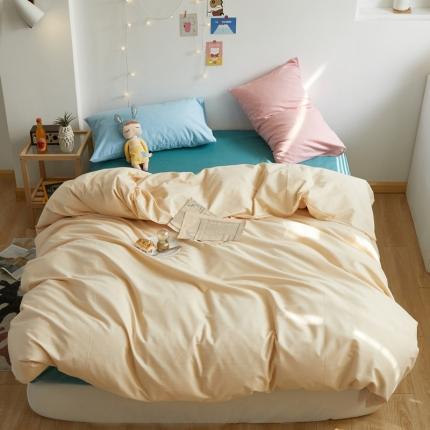 怡家居 2021新款全棉磨毛混搭四件套 摩卡黄