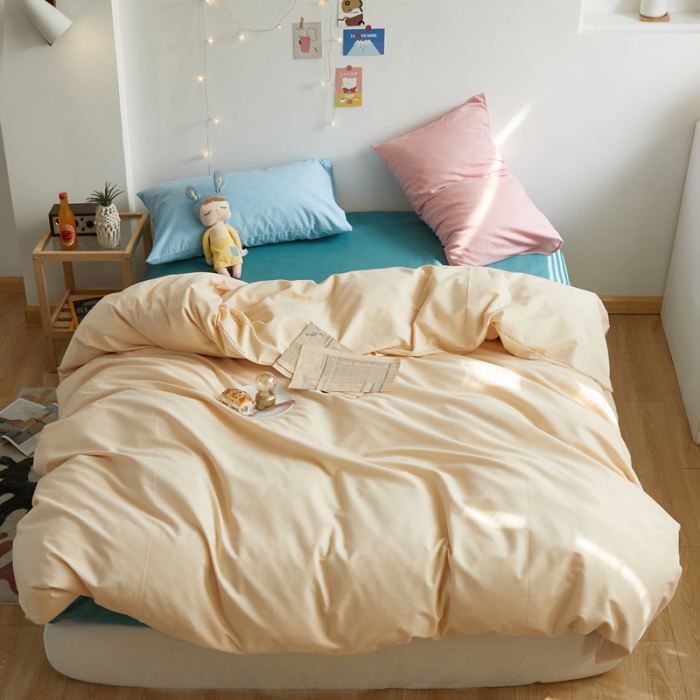 91家纺网 家纺一手货源 找家纺 怡家居 2021新款全棉磨毛混搭四件套 摩卡黄