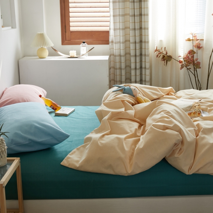 91家纺网 家纺一手货源 找家纺 怡家居 2021新款全棉磨毛混搭四件套 摩卡黄