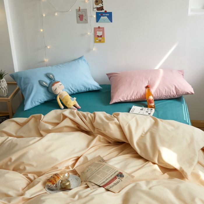 91家纺网 家纺一手货源 找家纺 怡家居 2021新款全棉磨毛混搭四件套 摩卡黄