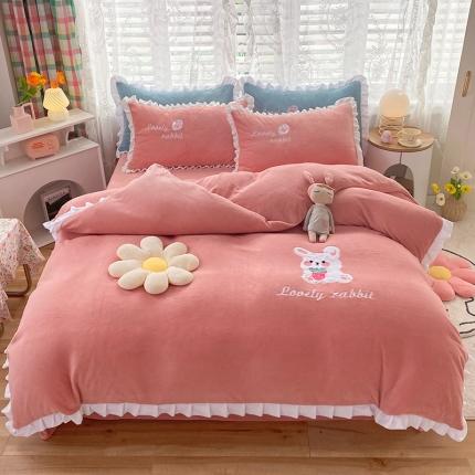 91家纺网 家纺一手货源 找家纺 二八年华 牛奶绒毛巾绣四件套法莱水晶宝宝贝贝专版花型粉色新拍