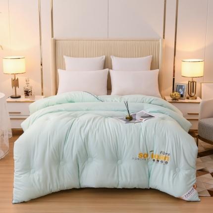 91家纺网 家纺一手货源 找家纺 芯恋 2025新款素色加厚磨毛暖芯大豆纤维被芯冬被 果绿