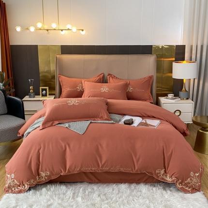 91家纺网 家纺一手货源 找家纺 博纳2021新款140克锦缎磨毛面料四件套-柏拉图 焦糖