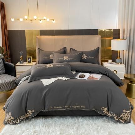 91家纺网 家纺一手货源 找家纺 博纳2021新款140克锦缎磨毛面料四件套-柏拉图 绅士灰