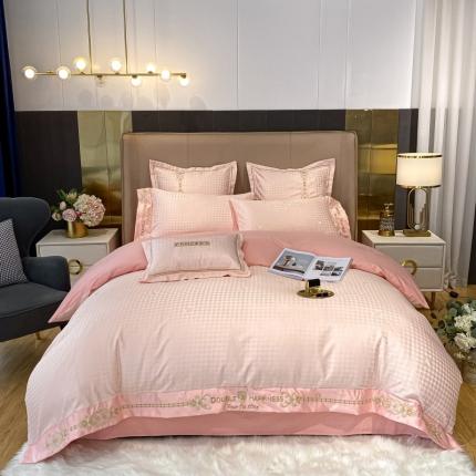 91家纺网 家纺一手货源 找家纺 博纳A面水洗真丝提花B面13372喷气纯棉四件套-拉法 淡雅粉