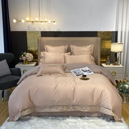 91家纺网 家纺一手货源 找家纺 博纳A面水洗真丝提花B面13372喷气纯棉四件套-拉法 金咖