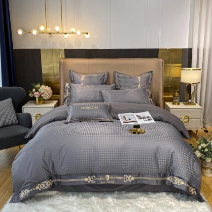 91家纺网 家纺一手货源 找家纺 博纳A面水洗真丝提花B面13372喷气纯棉四件套-拉法 绅士灰