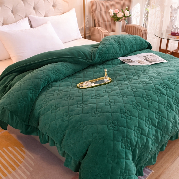 91家纺网 家纺一手货源 找家纺 甜之梦 2025新款牛奶绒夹棉纯色单被套 墨绿