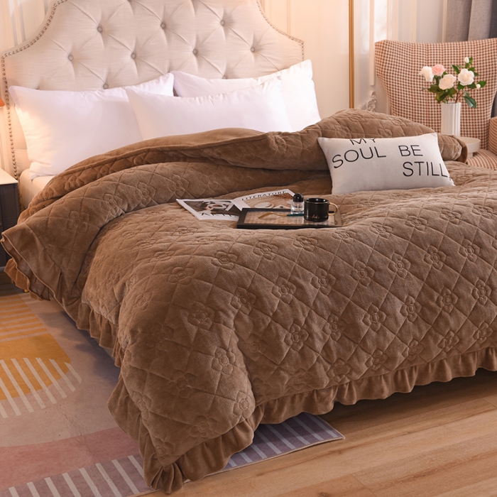 91家纺网 家纺一手货源 找家纺 甜之梦 2025新款牛奶绒夹棉纯色单被套 奶茶咖