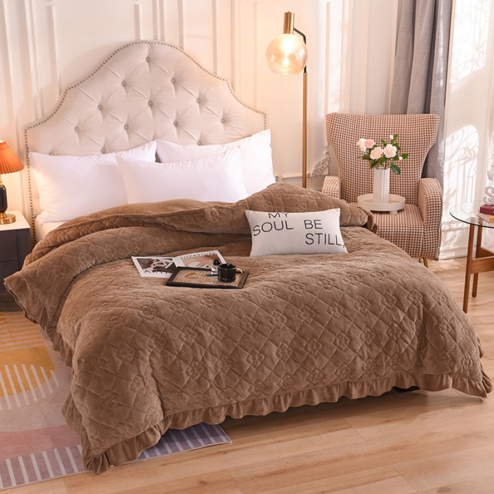 91家纺网 家纺一手货源 找家纺 甜之梦 2025新款牛奶绒夹棉纯色单被套 奶茶咖