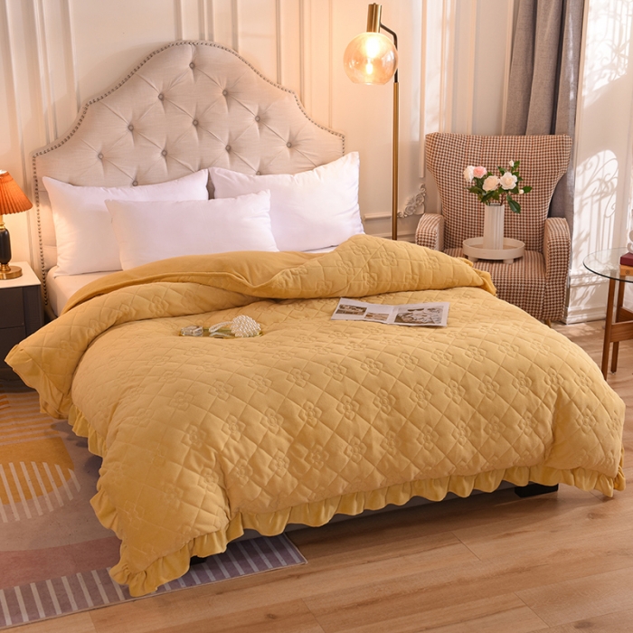 91家纺网 家纺一手货源 找家纺 甜之梦 2025新款牛奶绒夹棉纯色单被套 嫩黄