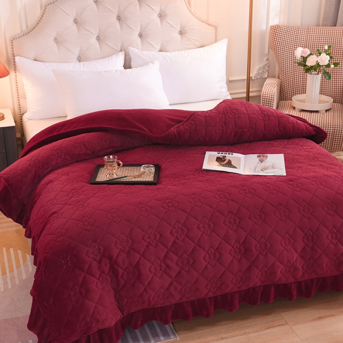 91家纺网 家纺一手货源 找家纺 甜之梦 2025新款牛奶绒夹棉纯色单被套 洋酒红