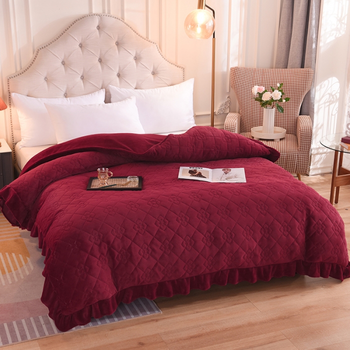 91家纺网 家纺一手货源 找家纺 甜之梦 2025新款牛奶绒夹棉纯色单被套 洋酒红