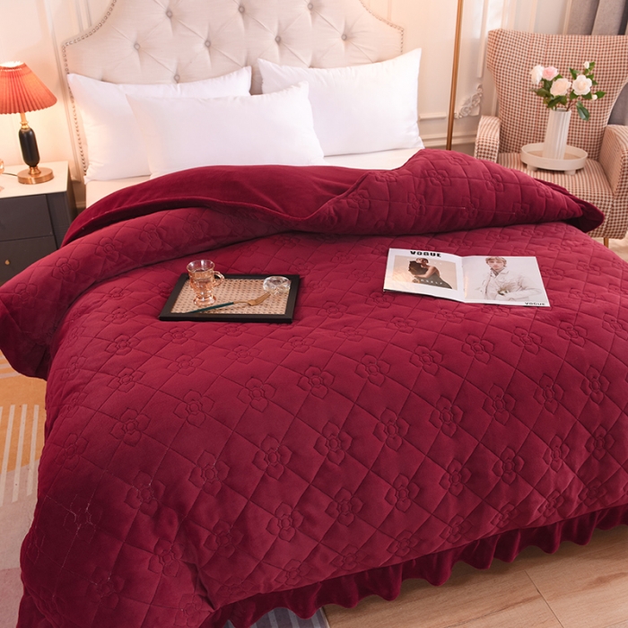 91家纺网 家纺一手货源 找家纺 甜之梦 2025新款牛奶绒夹棉纯色单被套 洋酒红