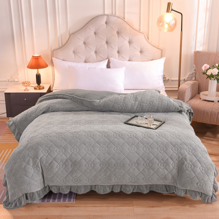 91家纺网 家纺一手货源 找家纺 甜之梦 2025新款牛奶绒夹棉纯色单被套 银灰