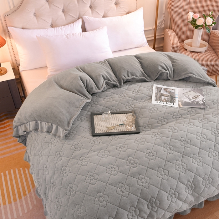 91家纺网 家纺一手货源 找家纺 甜之梦 2025新款牛奶绒夹棉纯色单被套 银灰