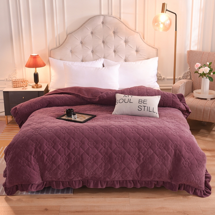 91家纺网 家纺一手货源 找家纺 甜之梦 2025新款牛奶绒夹棉纯色单被套 紫豆沙