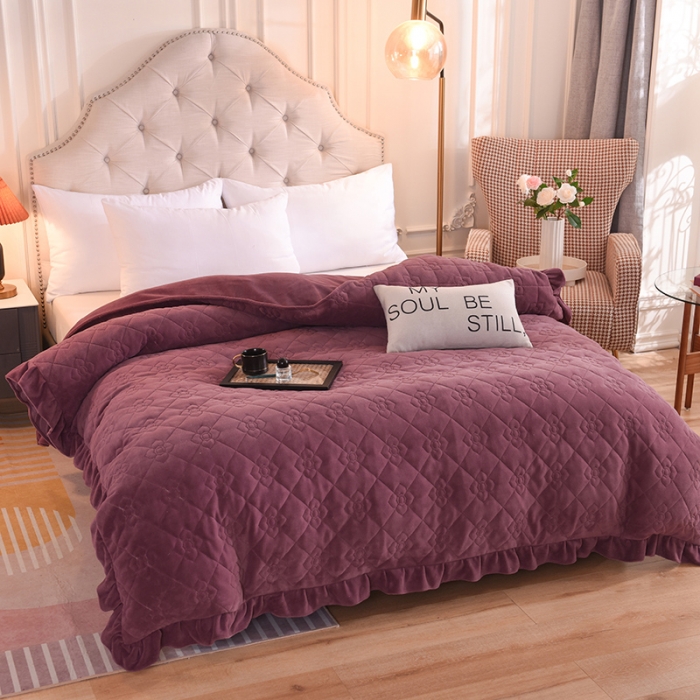 91家纺网 家纺一手货源 找家纺 甜之梦 2025新款牛奶绒夹棉纯色单被套 紫豆沙