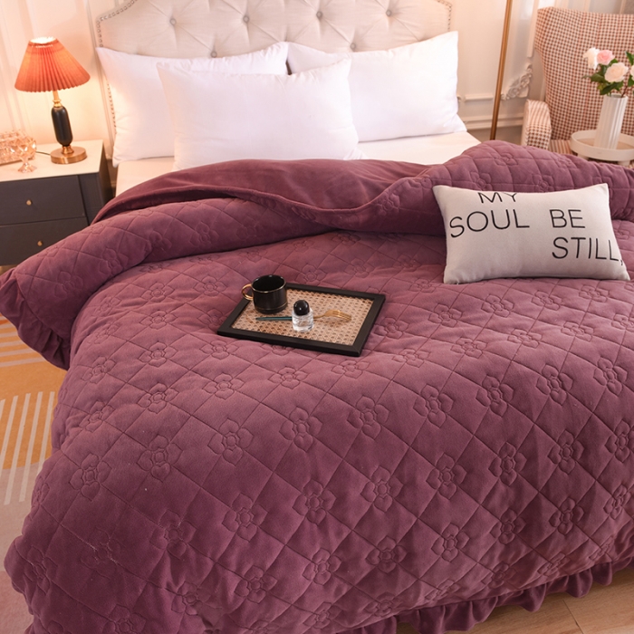 91家纺网 家纺一手货源 找家纺 甜之梦 2025新款牛奶绒夹棉纯色单被套 紫豆沙