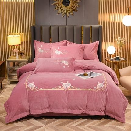 91家纺网 家纺一手货源 找家纺 （总）诗黛尔 2021新款秋冬保暖婴儿绒绣花四件套-十里春风