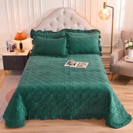 甜之梦 2025新款纯色全棉夹棉防滑花边款床盖 墨绿