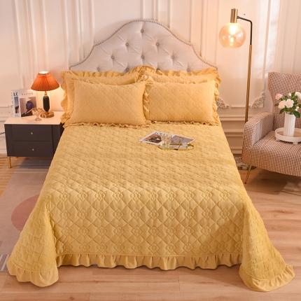 甜之梦 2025新款纯色全棉夹棉防滑花边款床盖 嫩黄