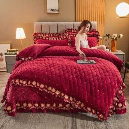 91家纺网 家纺一手货源 找家纺 恒爱2021新款清新雅致系列床盖四件套 雅致清新-玫瑰红