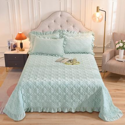 91家纺网 家纺一手货源 找家纺 甜之梦 2025新款纯色全棉夹棉防滑花边款床盖 嫩绿