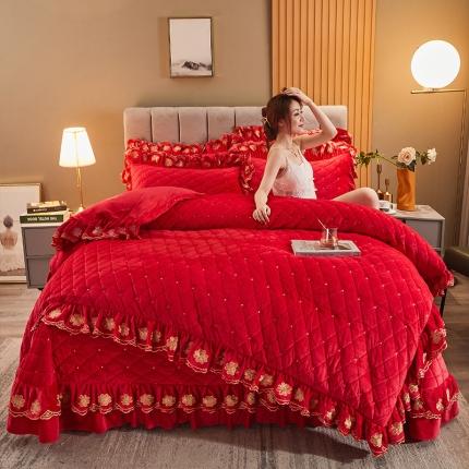 恒爱2021新款清新雅致系列床盖四件套 雅致清新-大红