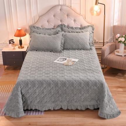 甜之梦 2025新款纯色全棉夹棉防滑花边款床盖 银灰