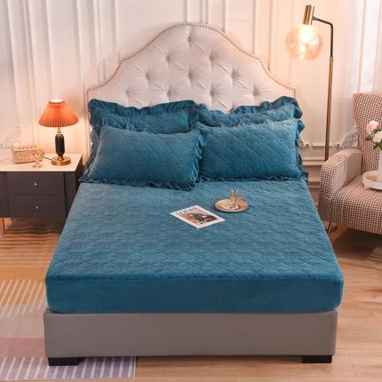 91家纺网 家纺一手货源 找家纺 甜之梦 2025新款牛奶绒夹棉防滑纯色床笠 宝石蓝