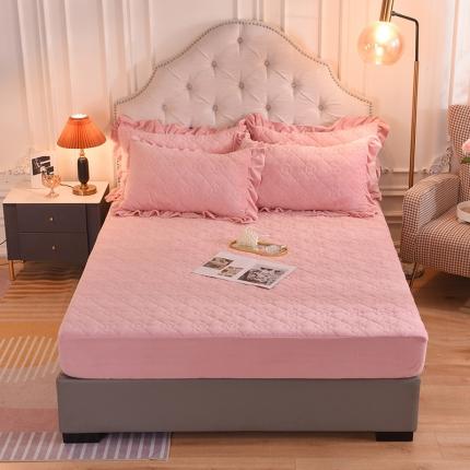 甜之梦 2025新款牛奶绒夹棉防滑纯色床笠 淡粉