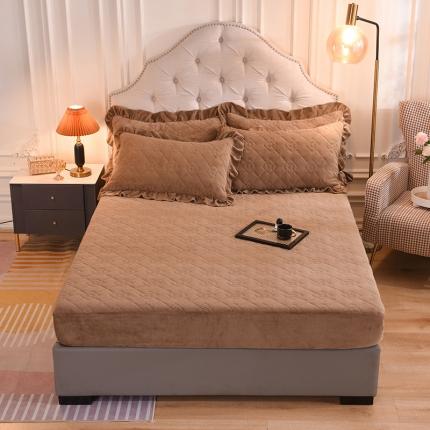 甜之梦 2025新款牛奶绒夹棉防滑纯色床笠 奶茶咖