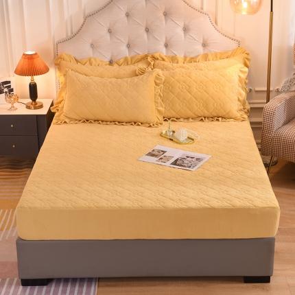 甜之梦 2025新款牛奶绒夹棉防滑纯色床笠 嫩黄