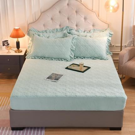 甜之梦 2025新款牛奶绒夹棉防滑纯色床笠 嫩绿