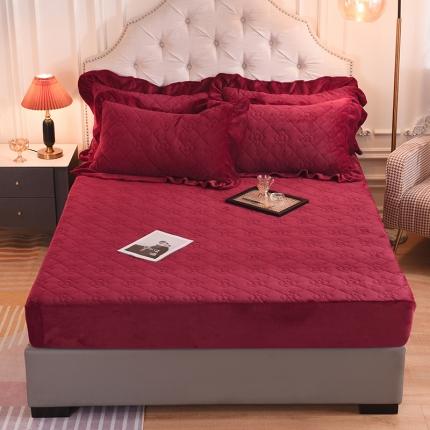甜之梦 2025新款牛奶绒夹棉防滑纯色床笠 洋酒红