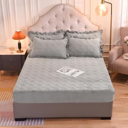 91家纺网 家纺一手货源 找家纺 甜之梦 2025新款牛奶绒夹棉防滑纯色床笠 银灰