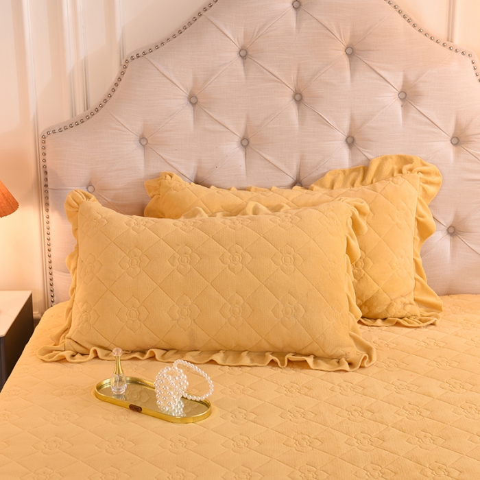 91家纺网 家纺一手货源 找家纺 甜之梦 2025新款牛奶绒夹棉纯色枕套48*74cm 嫩黄