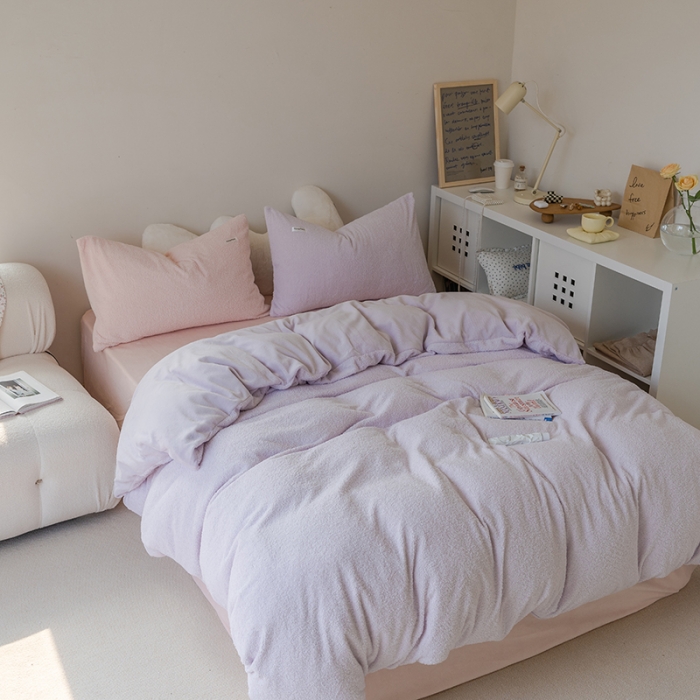 91家纺网 家纺一手货源 找家纺 洋铭区 2021新款ab版牛奶绒软糖绒四件套 黛雅紫