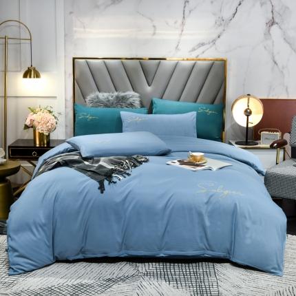 91家纺网 家纺一手货源 找家纺 （总）孟鑫家纺 2021新款加厚纯色刺绣磨毛四件套