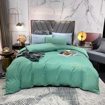 91家纺网 家纺一手货源 找家纺 （总）孟鑫家纺 2021新款加厚纯色刺绣磨毛四件套